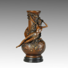 Vase Statue Moon Maid Bronze Jardiniere Sculpture, Louis Moreau TPE-663